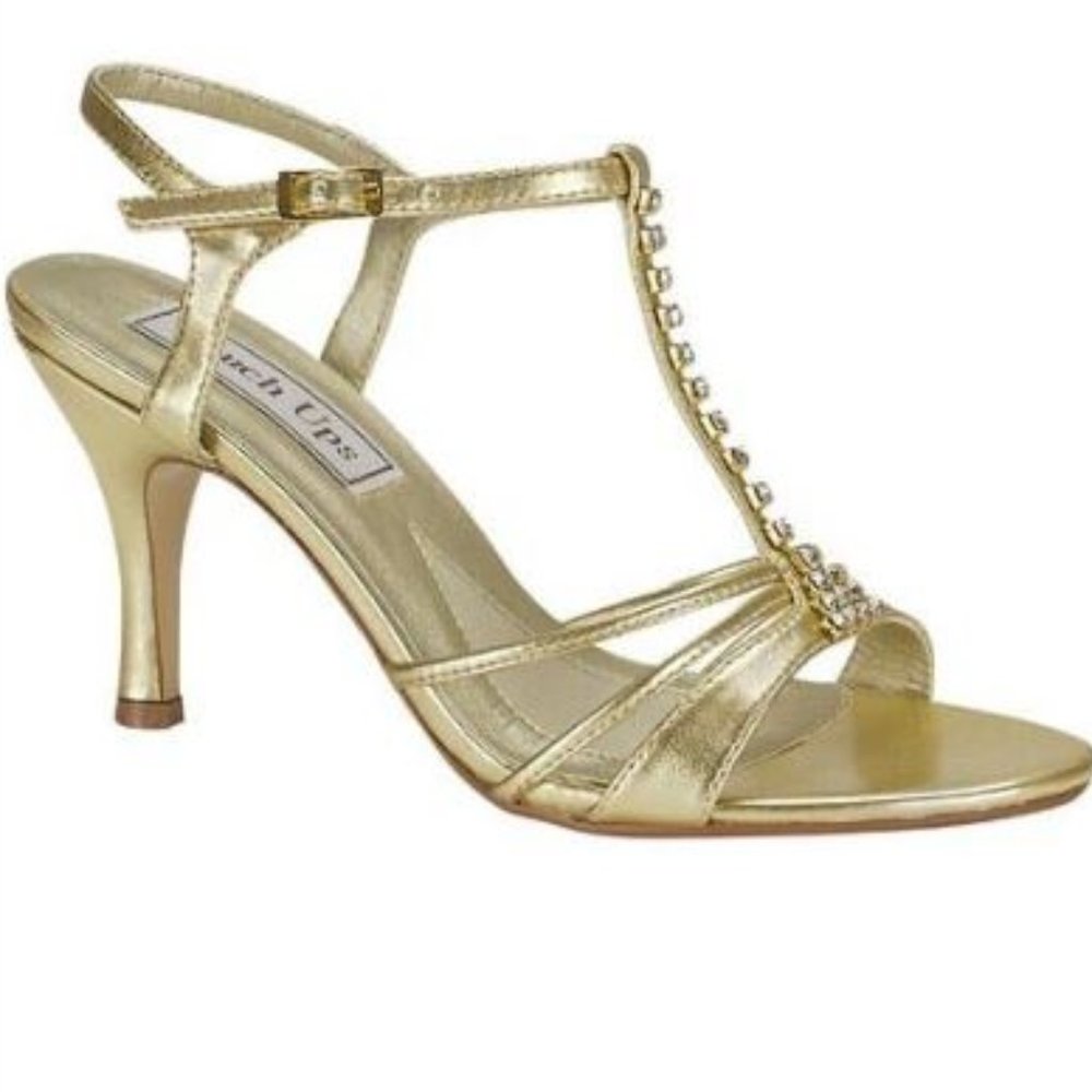 Anneka by Touch Ups Gold Metallic T-Strap Sandals Heels